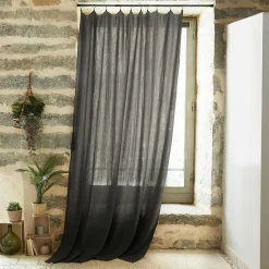EMINZA Rideau gaze de coton ajustable (140 x max 300 cm) Gaïa Gris granit Gris foncé Outlet
