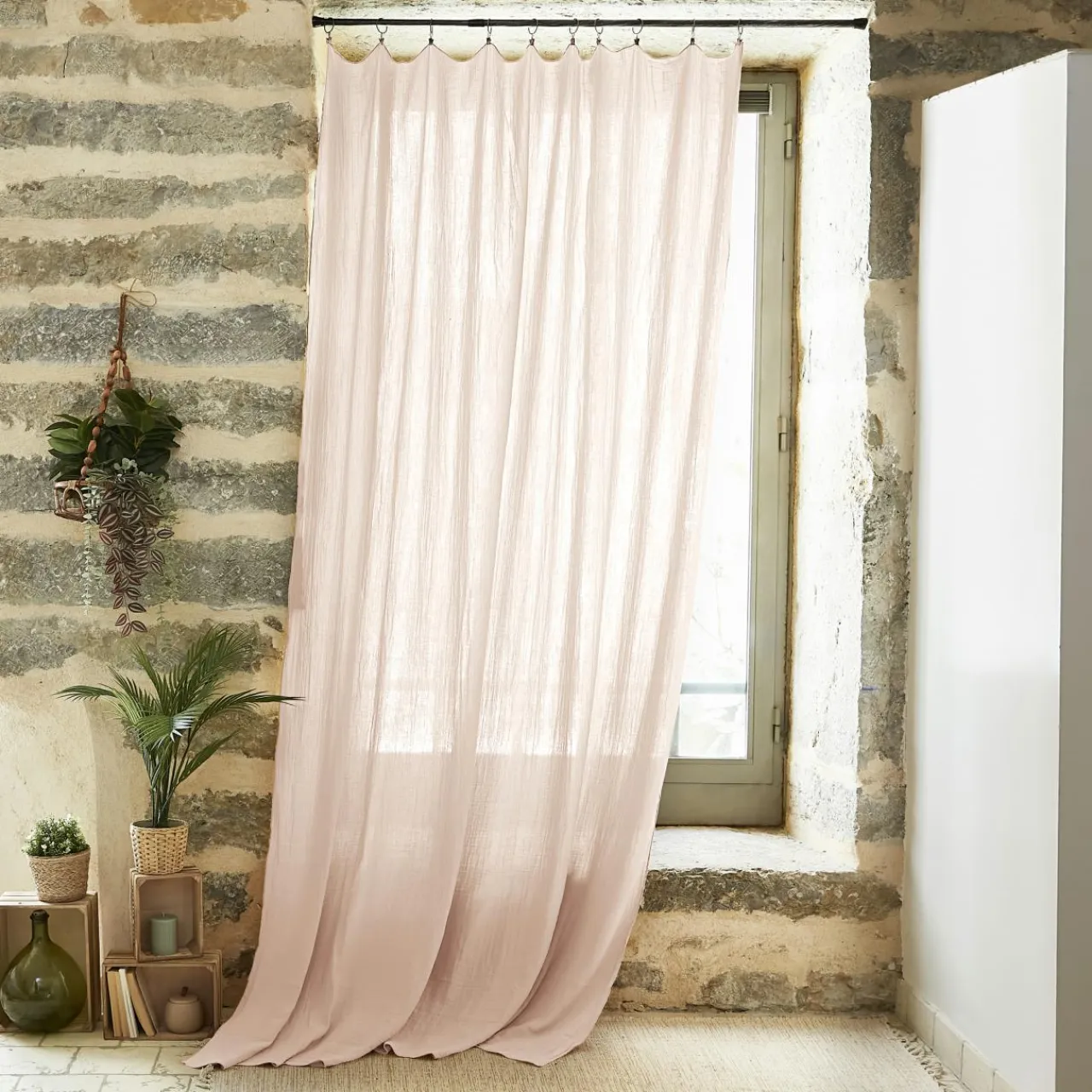 EMINZA Rideau gaze de coton ajustable (140 x max 300 cm) Gaïa Rose poudré Online