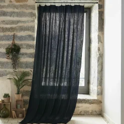 EMINZA Rideau gaze de coton ajustable (140 x max 300 cm) Gaïa Bleu nuit