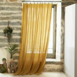 EMINZA Rideau gaze de coton ajustable (180 x max 300 cm) Gaïa Jaune safran