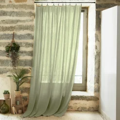 EMINZA Rideau gaze de coton ajustable (140 x max 300 cm) Gaïa Vert tilleul