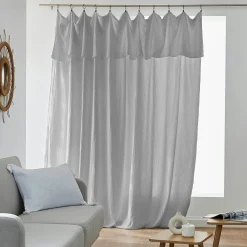 EMINZA Rideau gaze de coton ajustable (280 x max 300 cm) Gaïa Gris nuage Gris clair Outlet