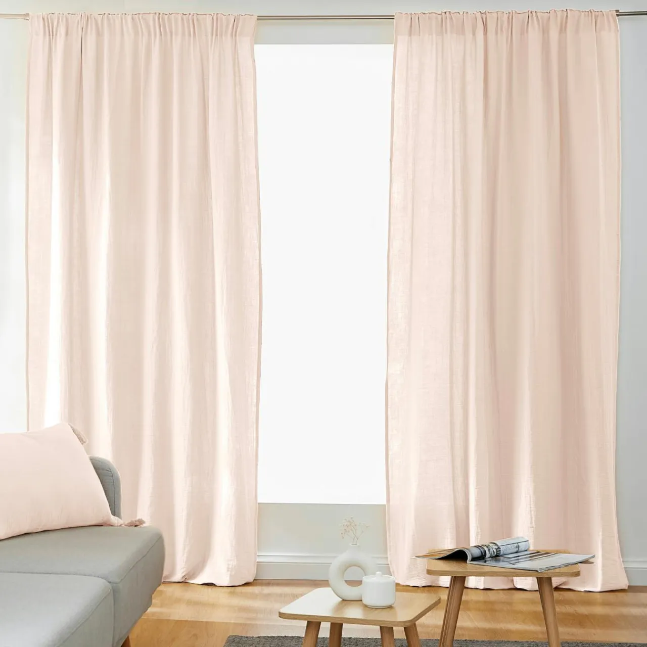 EMINZA Rideau gaze de coton galon fronceur (140 x 240 cm) Gaïa Rose poudré Sale