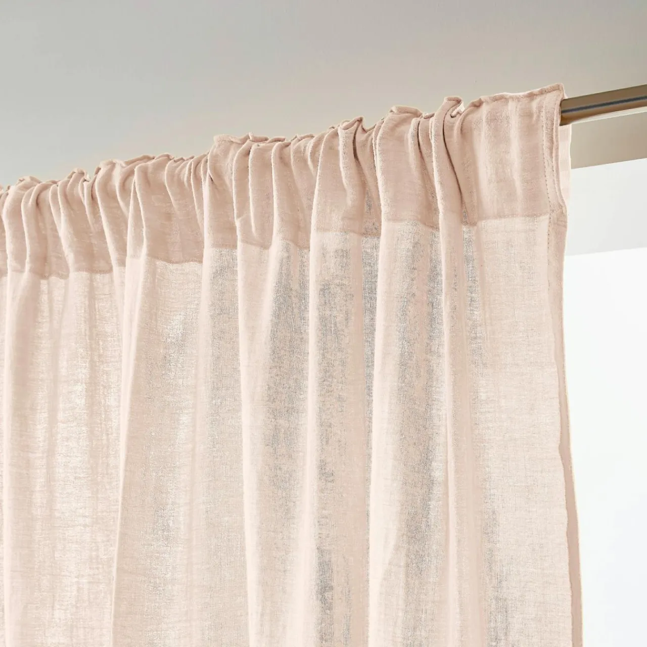 EMINZA Rideau gaze de coton galon fronceur (140 x 240 cm) Gaïa Rose poudré Sale