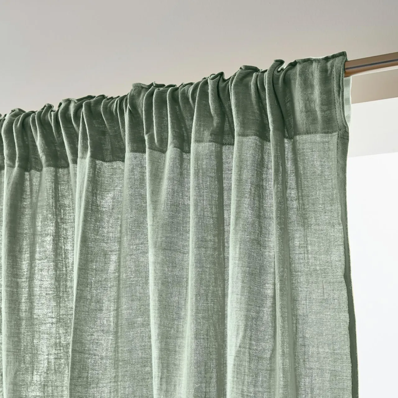 EMINZA Rideau gaze de coton galon fronceur (140 x 240 cm) Gaïa Vert Eucalyptus