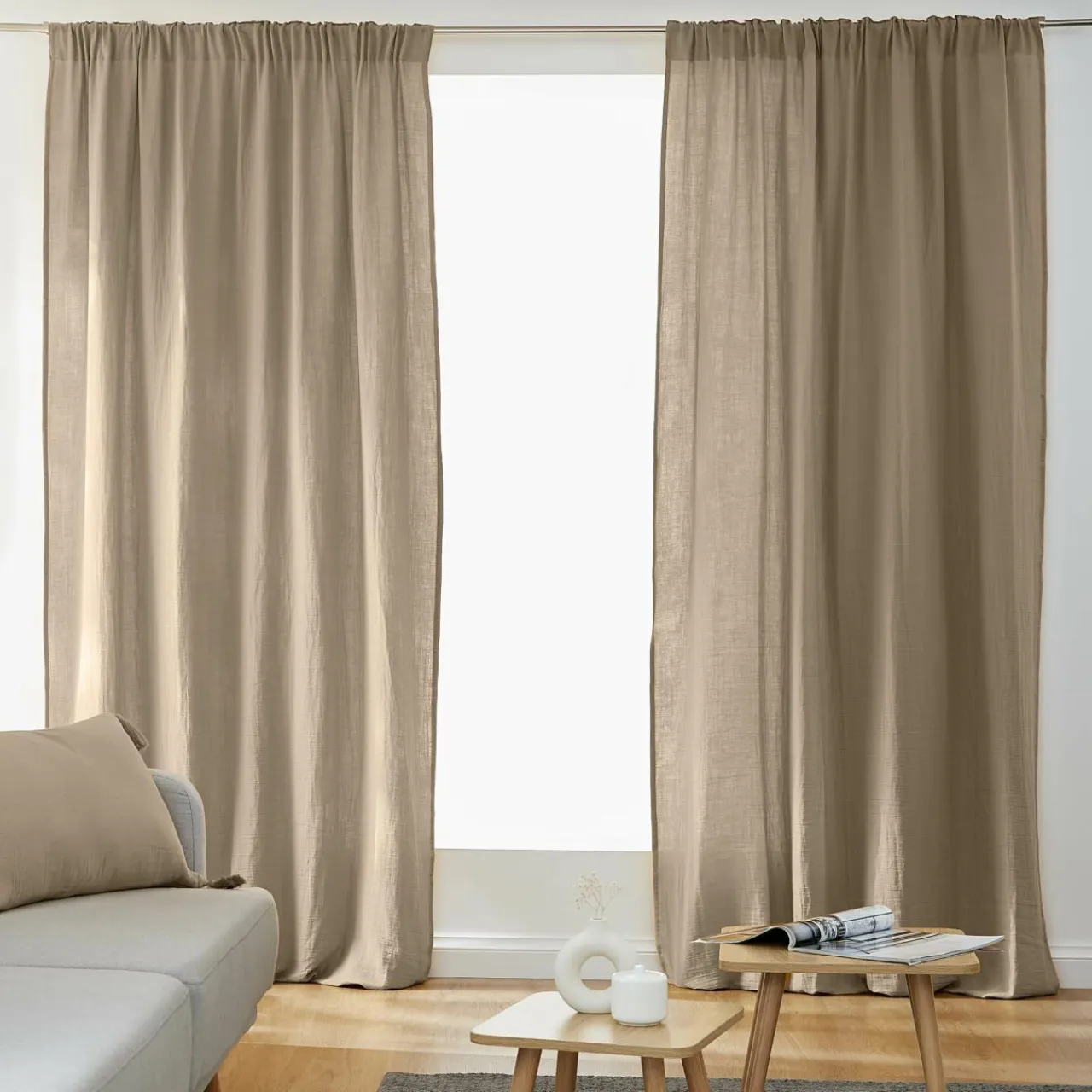 EMINZA Rideau gaze de coton galon fronceur (180 x 240 cm) Gaïa Ficelle Outlet
