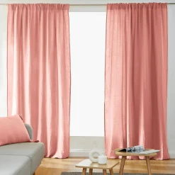 EMINZA Rideau gaze de coton galon fronceur (180 x 240 cm) Gaïa Rose Pêche Sale