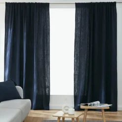 EMINZA Rideau gaze de coton galon fronceur (180 x 240 cm) Gaïa Bleu nuit Best