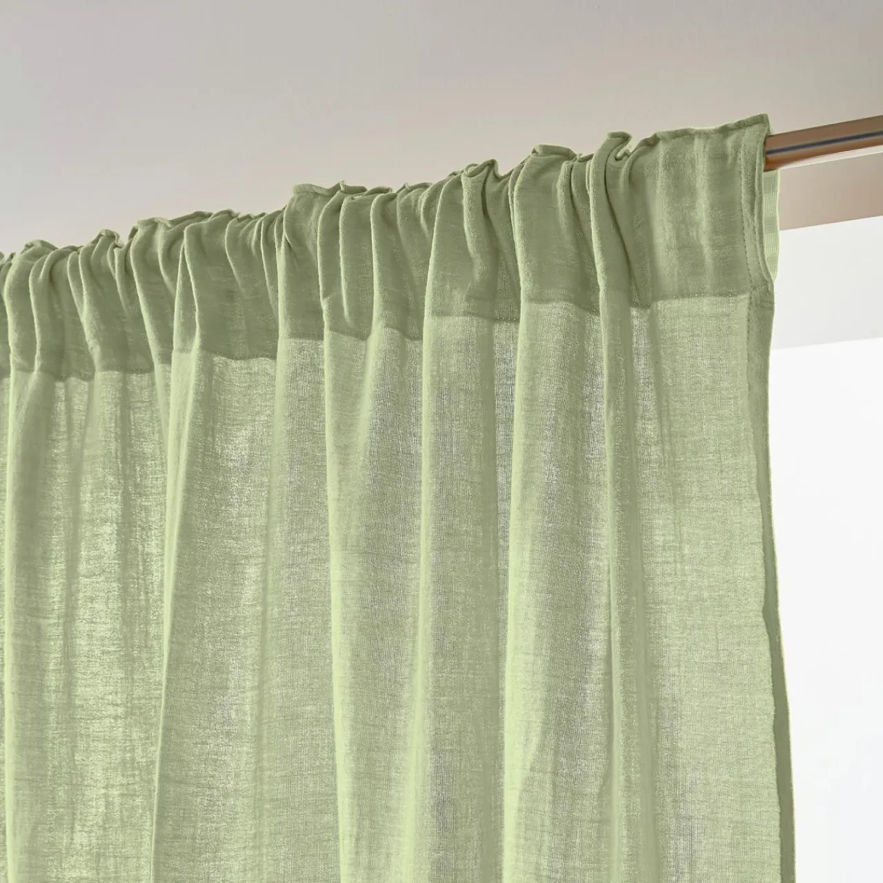 EMINZA Rideau gaze de coton galon fronceur (140 x 240 cm) Gaïa Vert tilleul Outlet