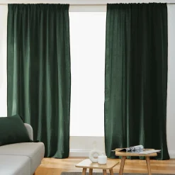 EMINZA Rideau gaze de coton galon fronceur (180 x 240 cm) Gaïa Vert sapin