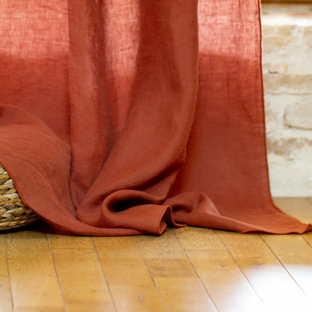 EMINZA Rideau lin lavé ajustable (140 x max 270 cm) Louise Terracotta Discount