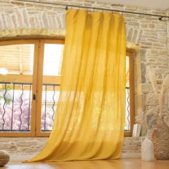 EMINZA Rideau lin lavé ajustable (140 x max 270 cm) Louise Jaune moutarde Discount