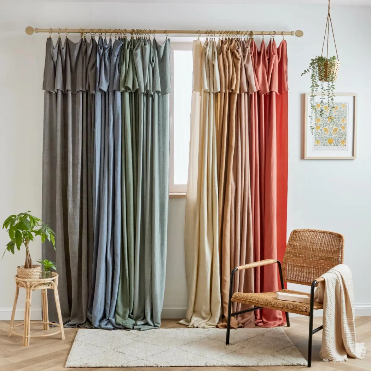 EMINZA Rideau lyocell Tencel™ ajustable (140 x max 270 cm) Olivia stone Bleu