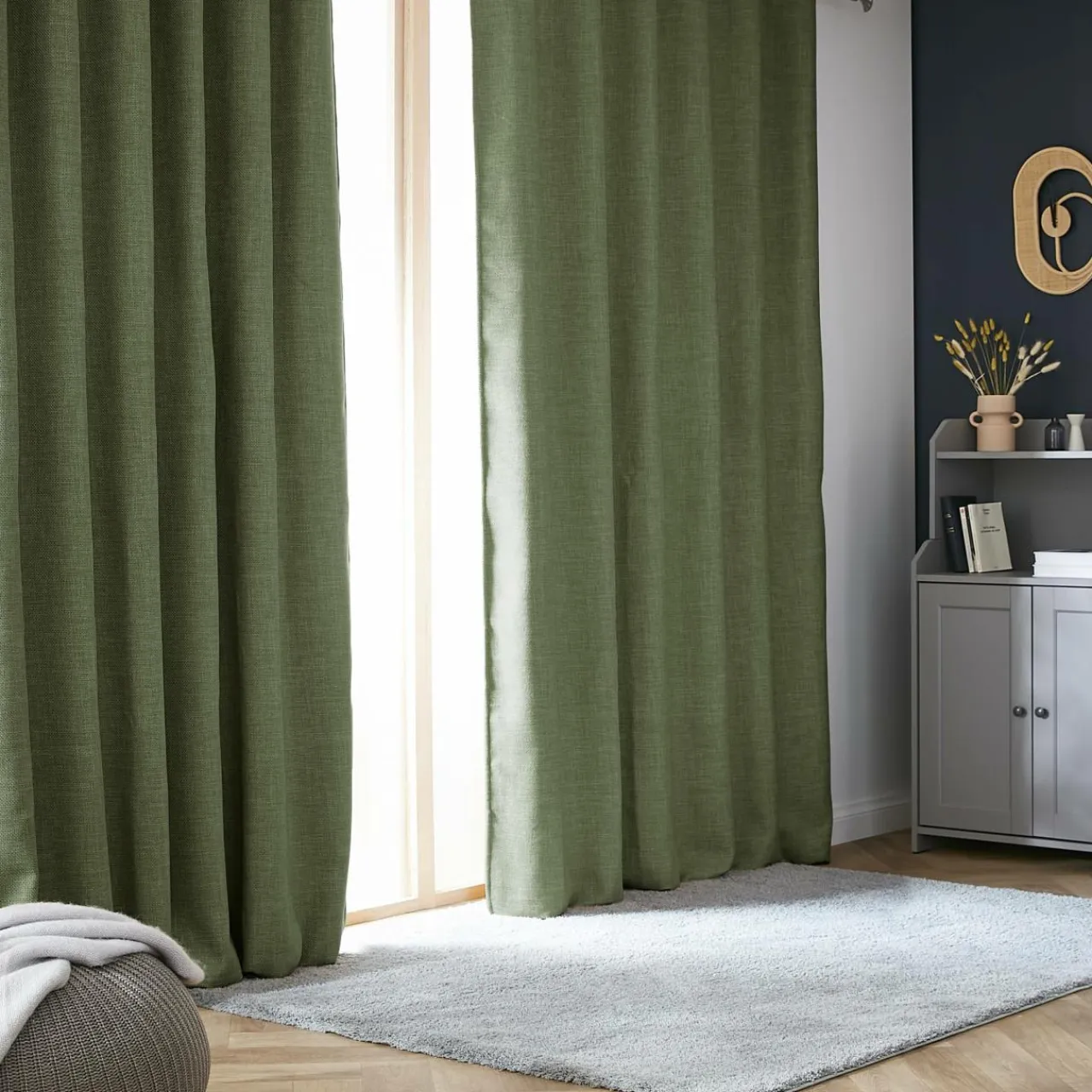 EMINZA Rideau obscurcissant thermique galon fronceur (180 x 260 cm) Alba Vert kaki Clearance