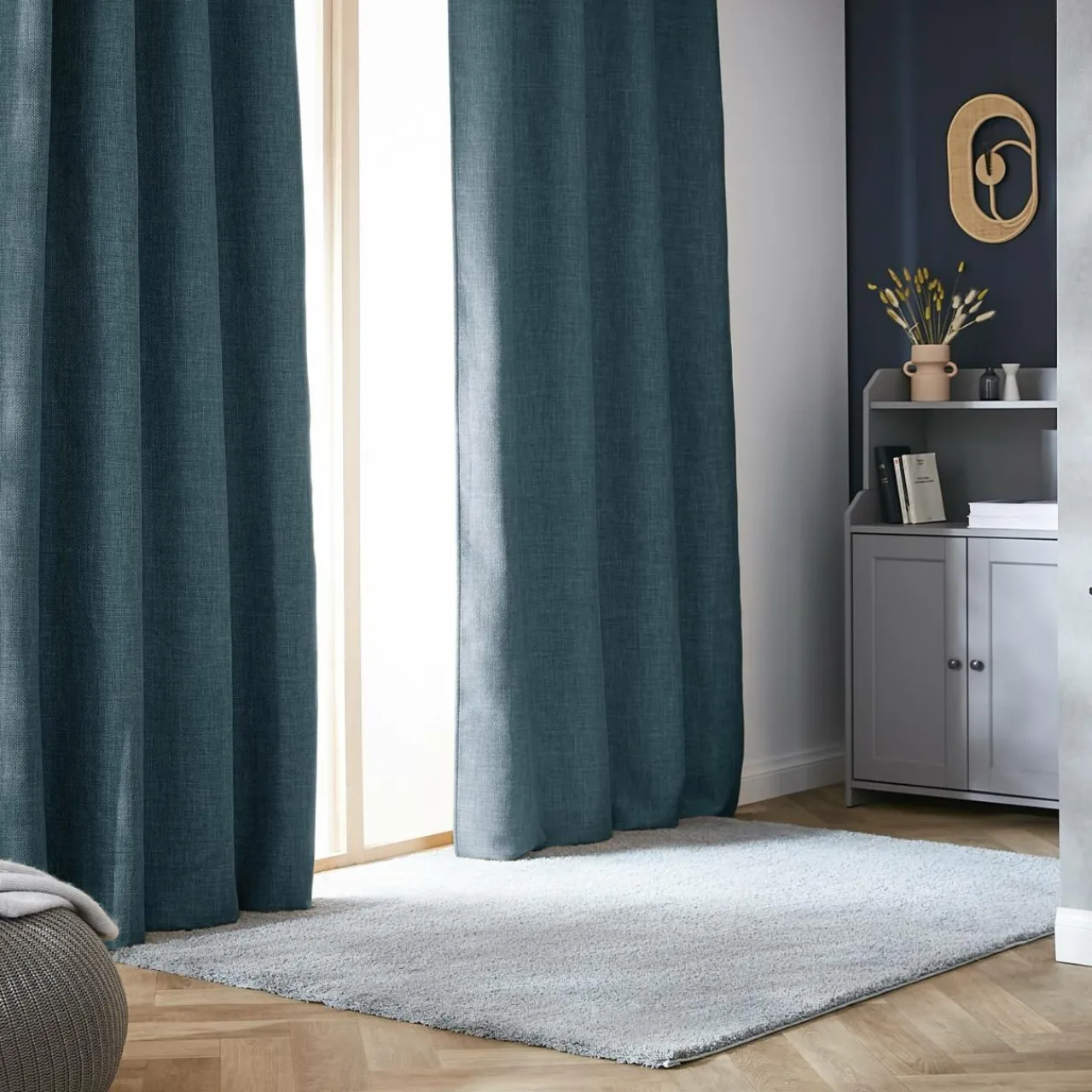 EMINZA Rideau obscurcissant thermique galon fronceur (180 x 260 cm) Alba Bleu Sale