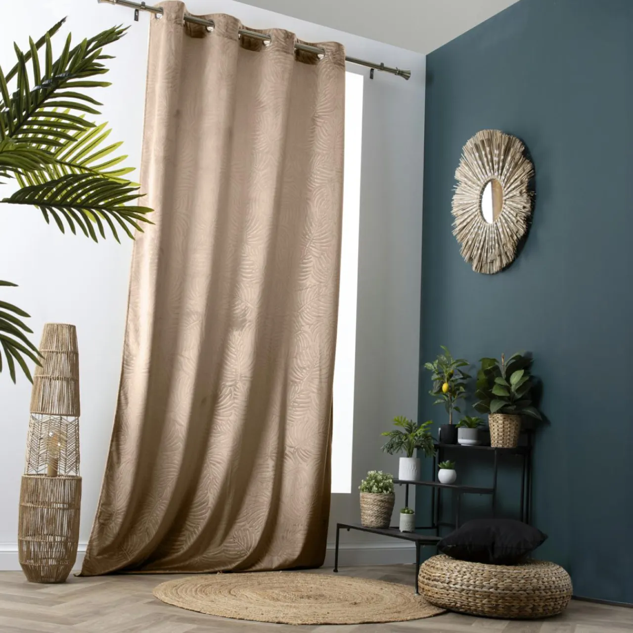 EMINZA Rideau obscurcissant velours (140 x 240 cm) Fern Taupe Outlet