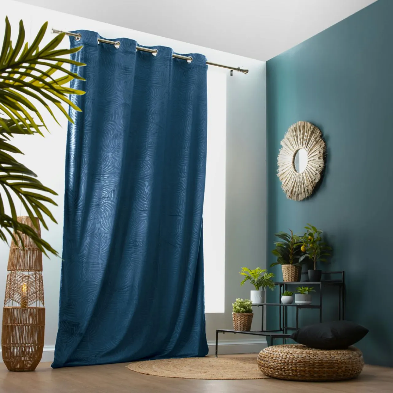 EMINZA Rideau obscurcissant velours (140 x 240 cm) Fern Bleu marine Discount