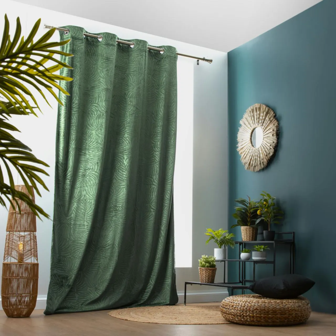EMINZA Rideau obscurcissant velours (140 x 280 cm) Fern Vert romarin
