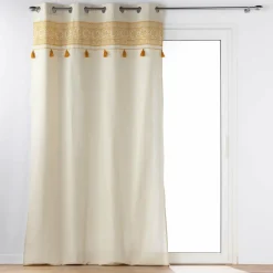 DOUCEUR D'INTERIEUR Rideau oeillets pompons (140 x 240 cm) Isalina Jaune Online