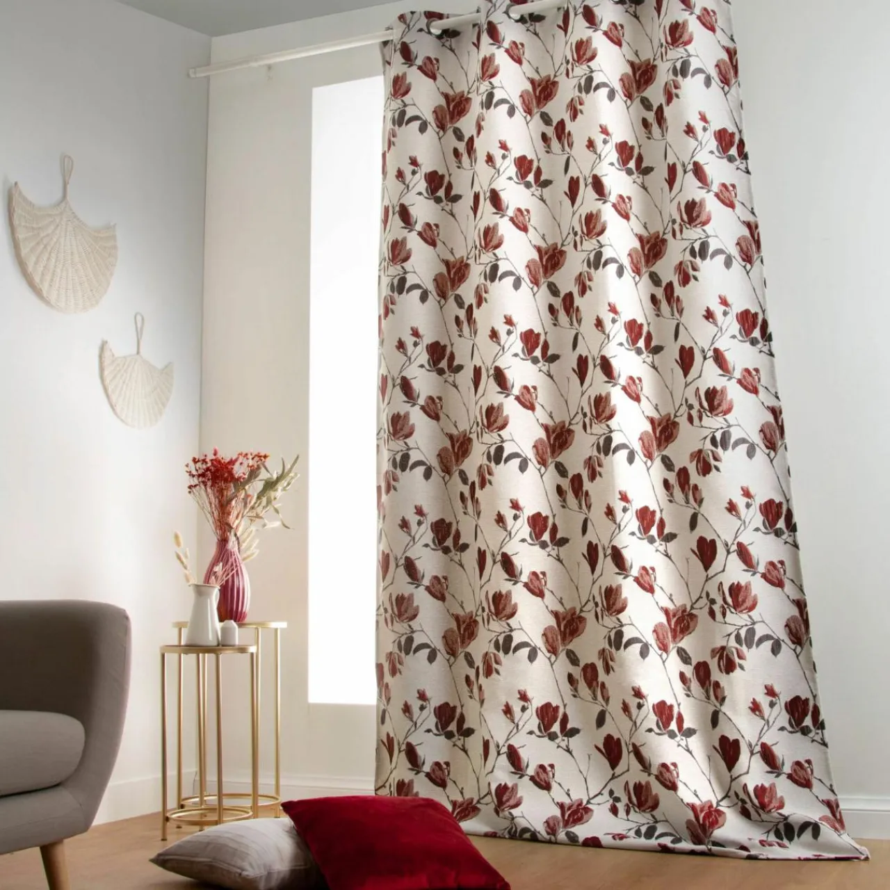 LINDER Rideau oeillets (135 x 250 cm) Magnolia Rouge Best
