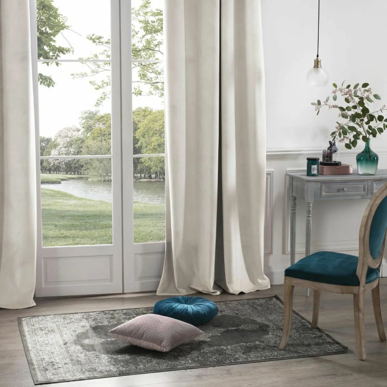 ATMOSPHERA Rideau oeillets (140 X 260 cm) Velours Ivoire Clearance
