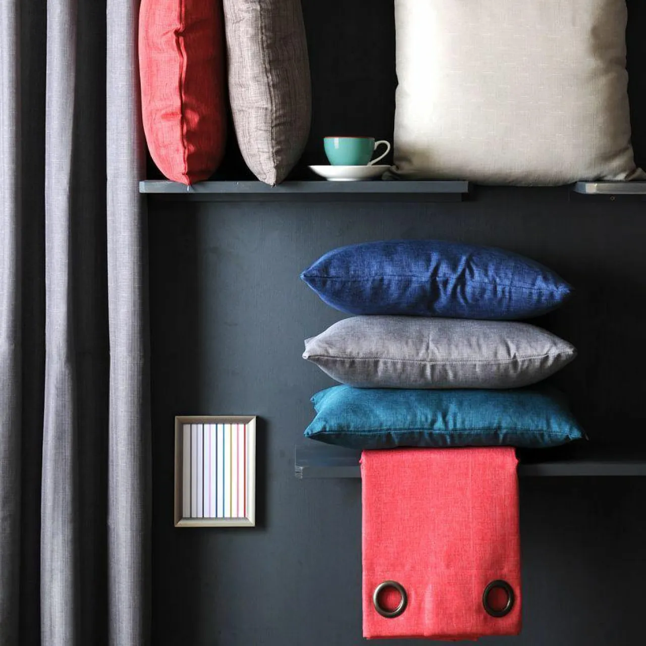 LOVELY CASA Rideau oeillets (140 x H260 cm) Béa Bleu canard Outlet