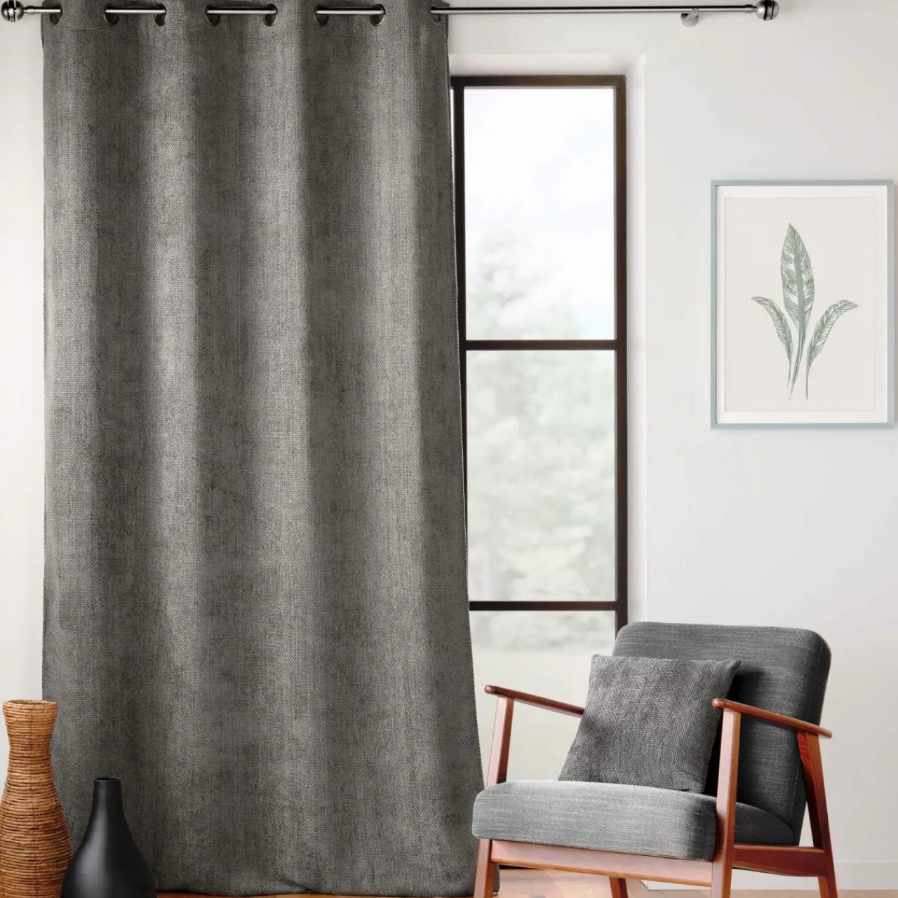 douceur d'intu017drieur Rideau Velours Chenille (140 x 260 cm) Leo Gris Anthracite Outlet