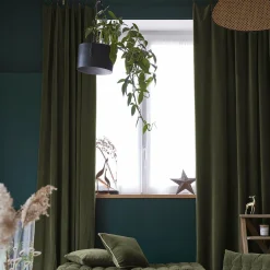 EMINZA Rideau velours de coton ajustable (140 x max 270 cm) Victor thym Vert Discount