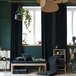 EMINZA Rideau velours de coton ajustable (140 x max 270 cm) Victor Bleu nuit Sale