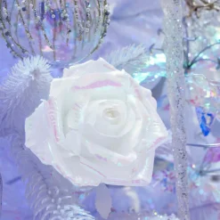 KAEMINGK Rose de Noël sur clip (D12 cm) Ice irisé Blanc Sale