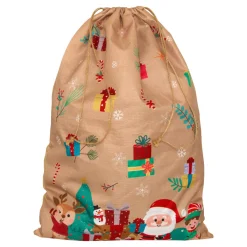 JJA Sac cadeau en jute (H70 cm) Lutin et Père Noël Beige Multicolore Outlet