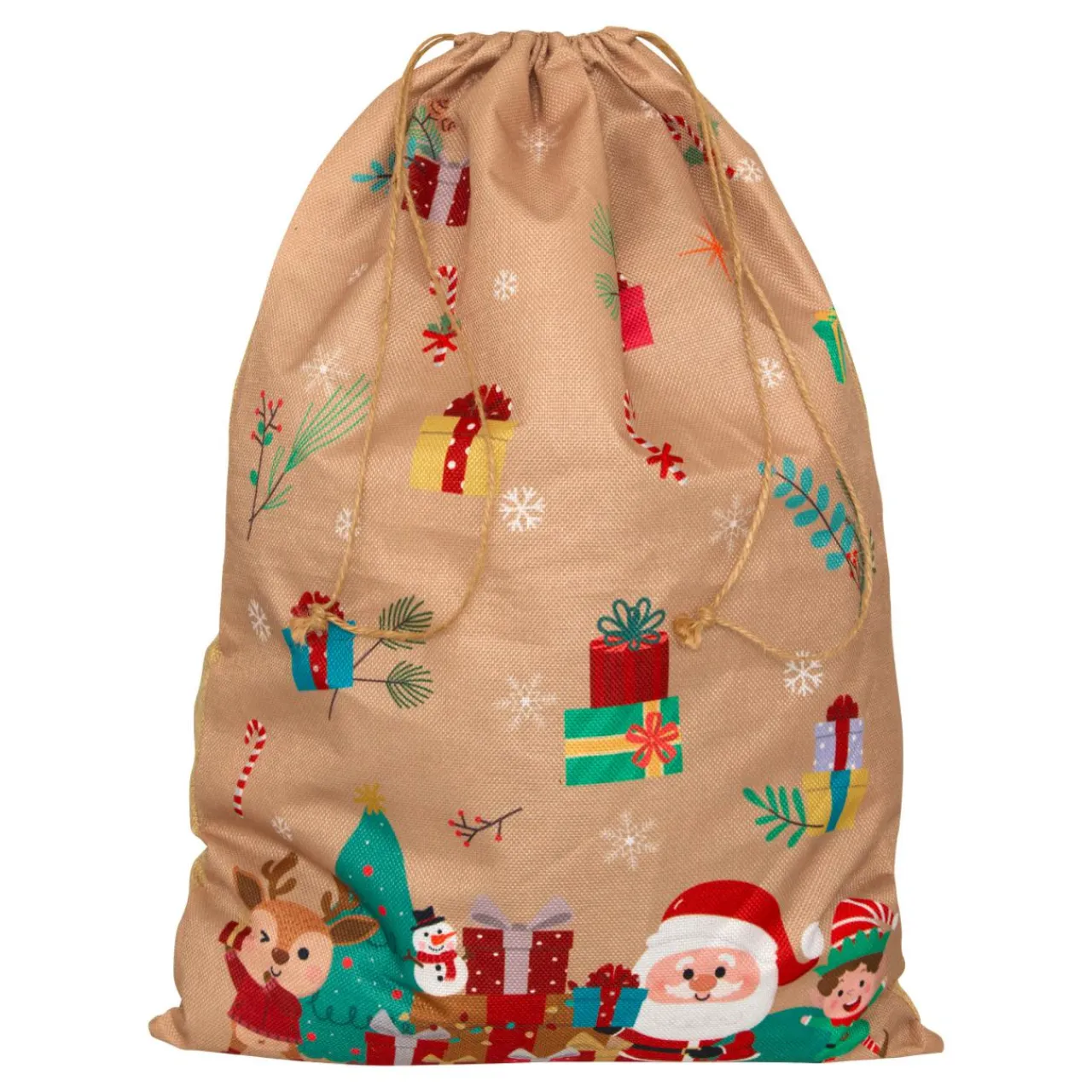 JJA Sac cadeau en jute (H70 cm) Lutin et Père Noël Beige Multicolore Outlet