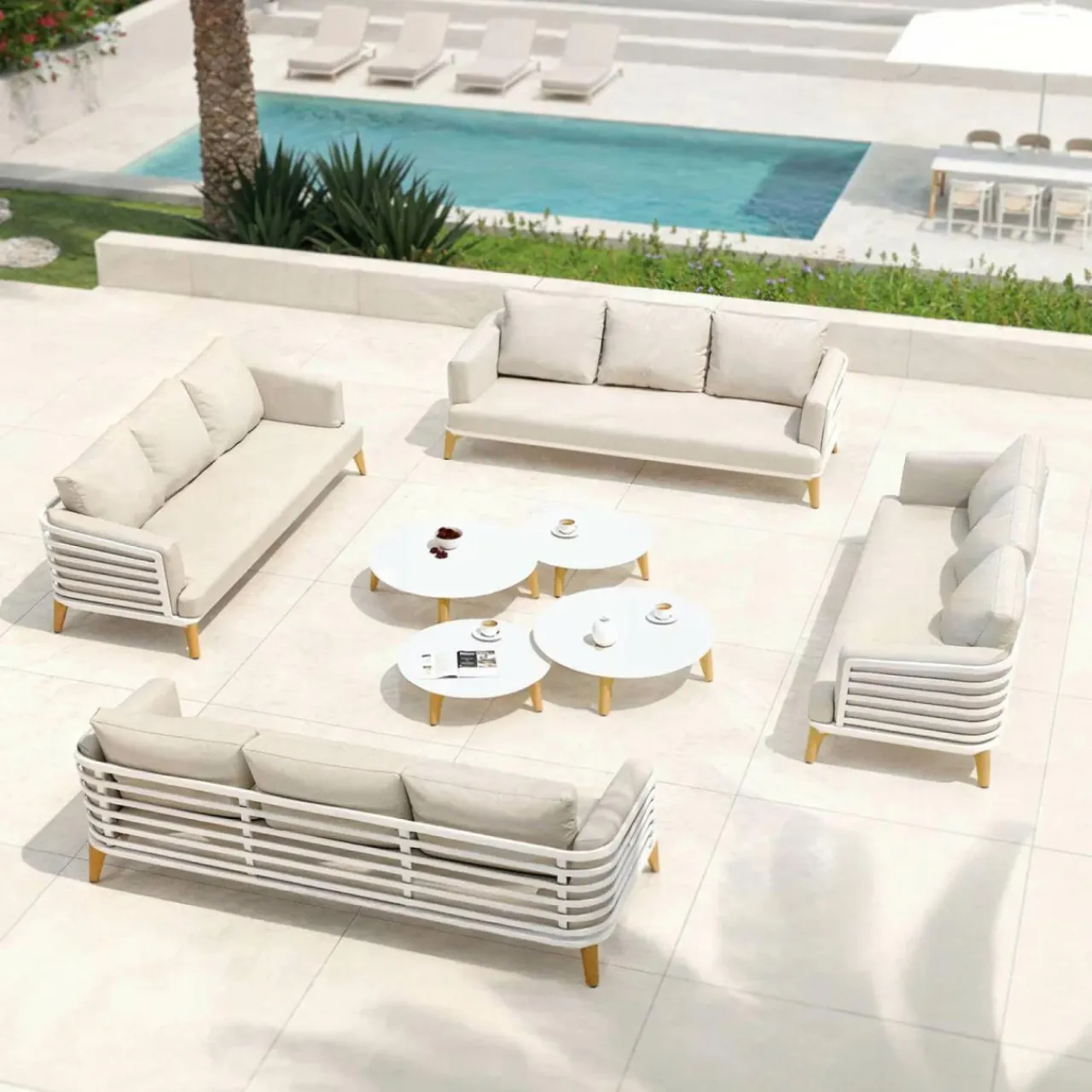 MOBELLIA Salon de jardin aluminium 12 places 8 pcs Monte Carlo Blanc et beige Blanc - Beige Hot