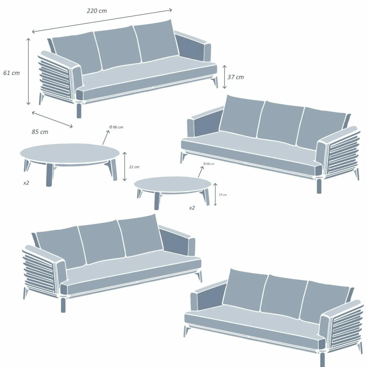 MOBELLIA Salon de jardin aluminium 12 places 8 pcs Monte Carlo Blanc et beige Blanc - Beige Hot