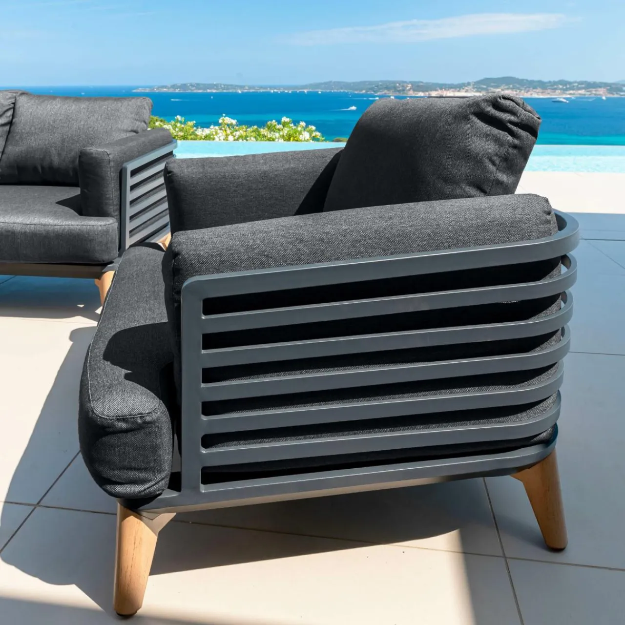 MOBELLIA Salon de jardin aluminium 2 places 3 pcs Monte Carlo Gris Anthracite Outlet