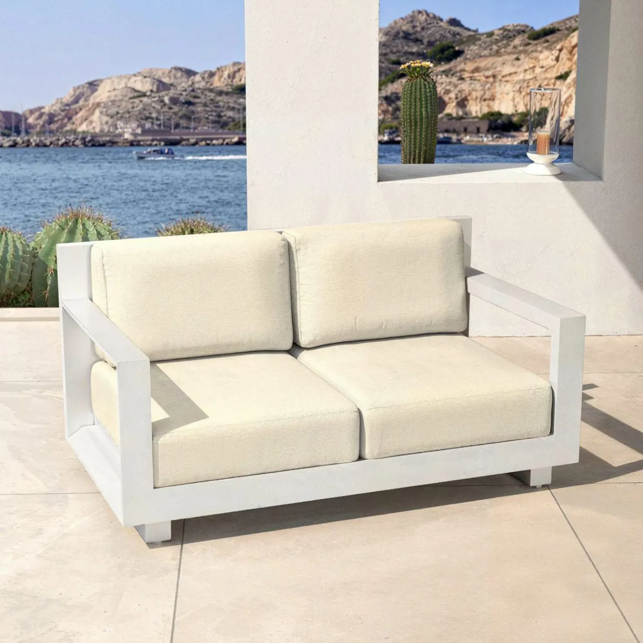 MOBELLIA Salon de jardin aluminium 4 places 4 pcs Elba Blanc et beige Blanc - Beige