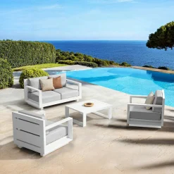 MOBELLIA Salon de jardin aluminium 4 places 4 pcs Elba Blanc et gris clair Blanc - Gris Clair Online