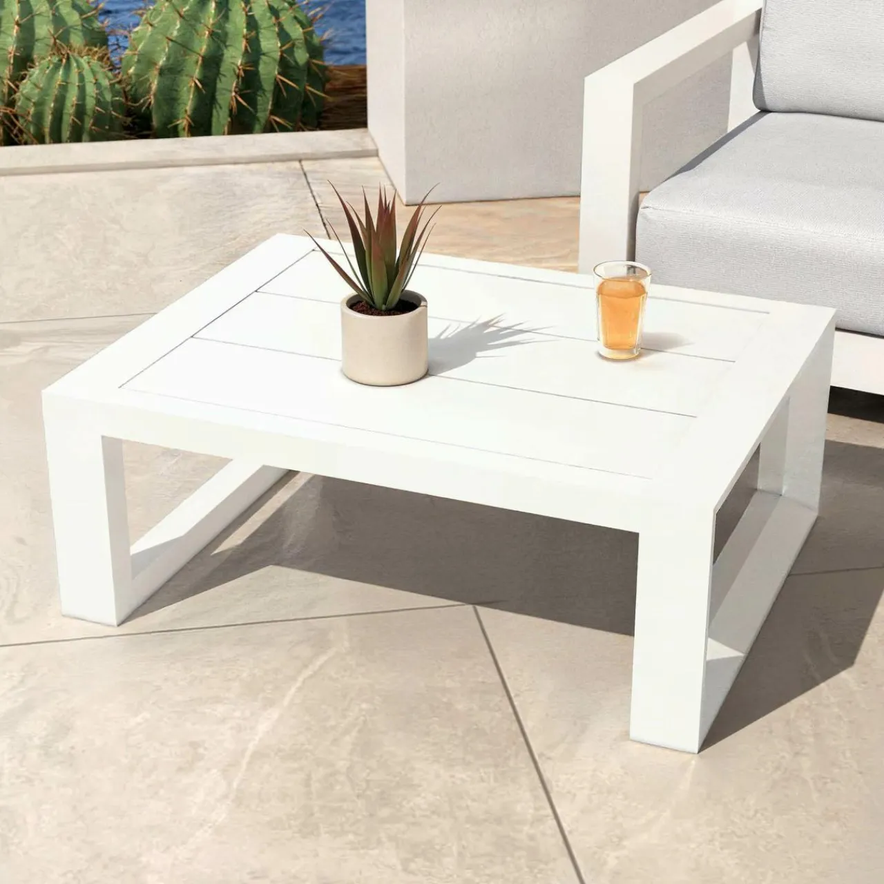 MOBELLIA Salon de jardin aluminium 4 places 4 pcs Elba Blanc et gris clair Blanc - Gris Clair Online