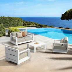 MOBELLIA Salon de jardin aluminium 4 places 4 pcs Elba Blanc et taupe Blanc - Taupe New