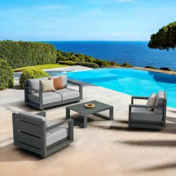 MOBELLIA Salon de jardin aluminium 4 places 4 pcs Elba Gris Anthracite New