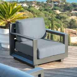 MOBELLIA Salon de jardin aluminium 4 places 4 pcs Elba Gris Anthracite New