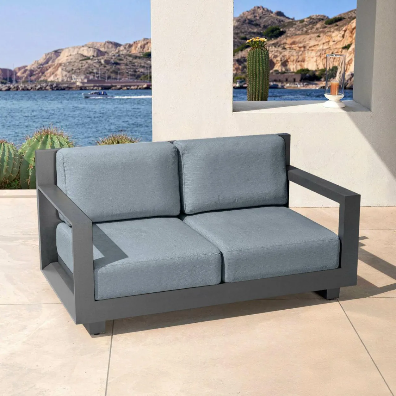 MOBELLIA Salon de jardin aluminium 4 places 4 pcs Elba Gris Anthracite New