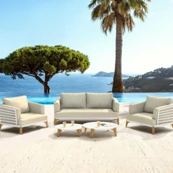 MOBELLIA Salon de jardin aluminium 4 places 5 pcs Monte Carlo Blanc et beige Blanc - Beige Hot