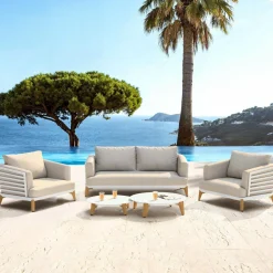 MOBELLIA Salon de jardin aluminium 4 places 5 pcs Monte Carlo Blanc et taupe Blanc - Taupe Clearance