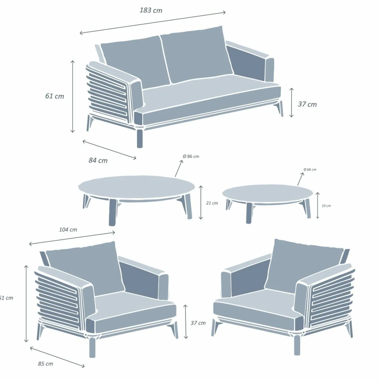 MOBELLIA Salon de jardin aluminium 4 places 5 pcs Monte Carlo Blanc et taupe Blanc - Taupe Clearance