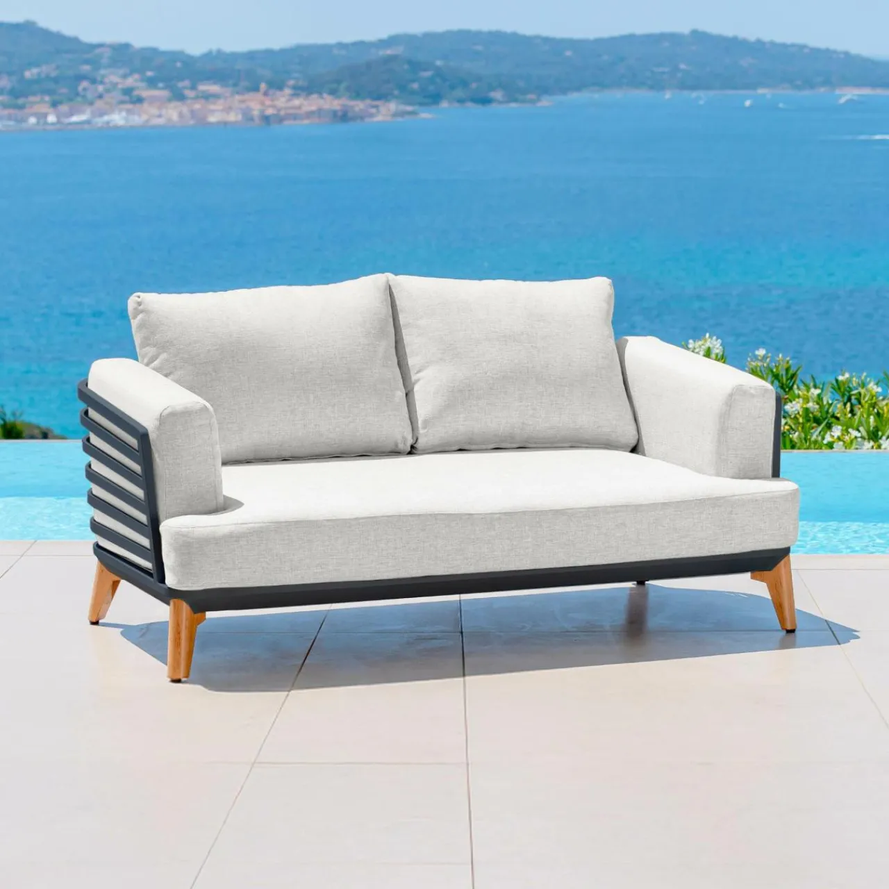 MOBELLIA Salon de jardin aluminium 4 places 5 pcs Monte Carlo Gris anthracite et gris clair Anthracite - Gris Clair Sale
