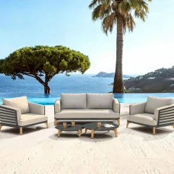 MOBELLIA Salon de jardin aluminium 4 places 5 pcs Monte Carlo Gris anthracite et taupe Anthracite - Taupe