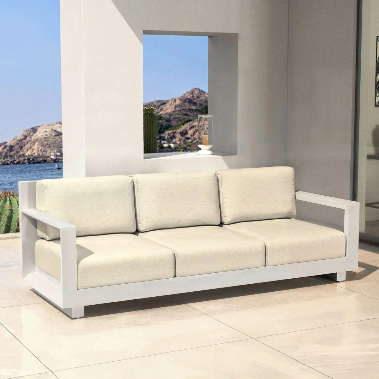 MOBELLIA Salon de jardin aluminium 5 places 4 pcs Elba Blanc et beige Blanc - Beige Online
