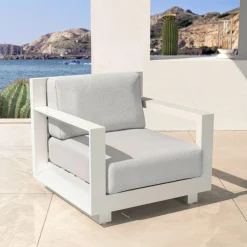 MOBELLIA Salon de jardin aluminium 5 places 4 pcs Elba Blanc et gris clair Blanc - Gris Clair New