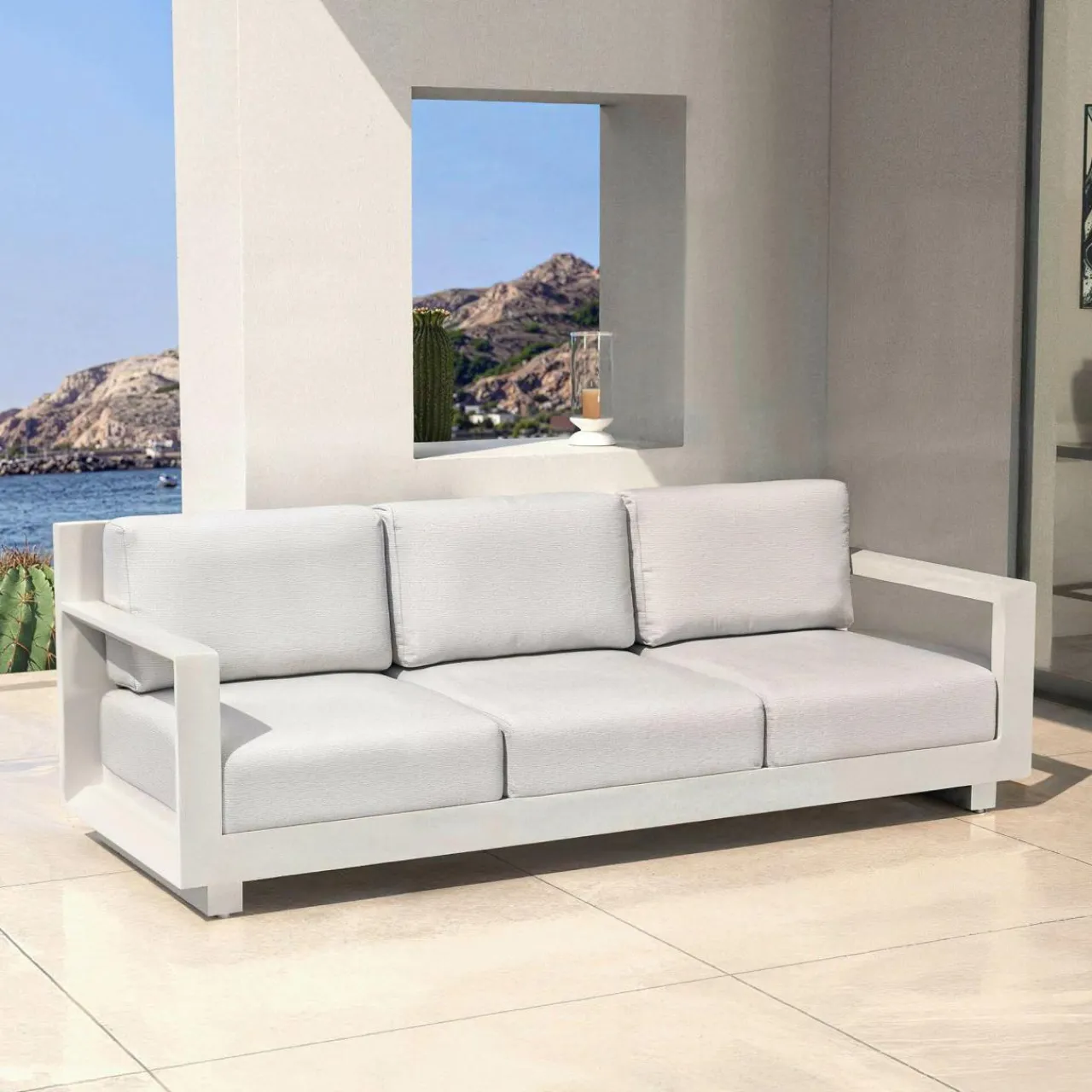 MOBELLIA Salon de jardin aluminium 5 places 4 pcs Elba Blanc et gris clair Blanc - Gris Clair New